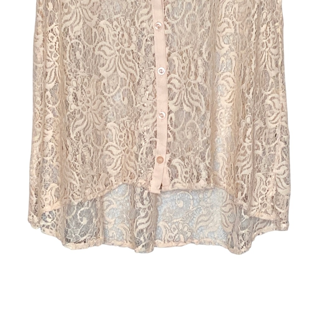 Sheer Floral Lace Top Womens Size L Peach Coquette Cottage Festival Shabby Chic - Picture 3 of 9